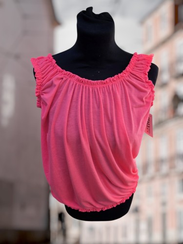 Luchtige Ruches Top fuchsia Luchtige Ruches Top fuchsia