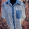 Boho-Chic Blouse met Denim Details & Pailletten Boho-Chic Blouse met Denim Details & Pailletten