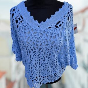 Opengewerkte Top met V-Hals Blauw