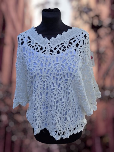 Opengewerkte Top met V-Hals Wit