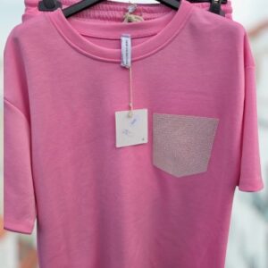 Huispak met gekleurd borstzakje roze