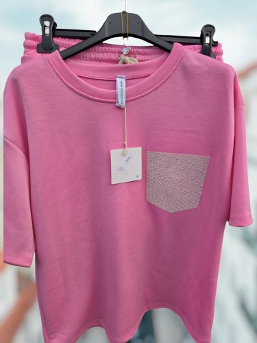 Huispak met gekleurd borstzakje roze