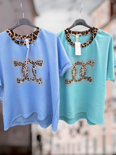 Top met Tijgerprint Detail Blauw Top met Tijgerprint Detail Blauw