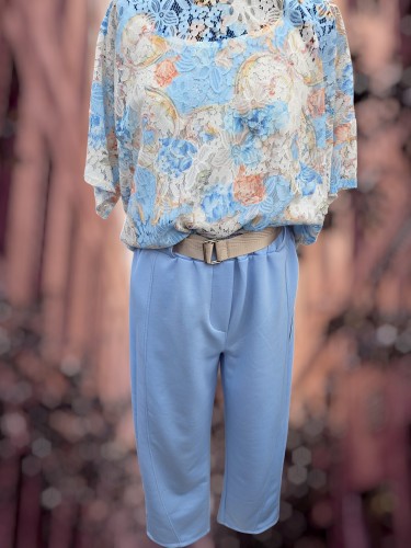Tweedelige Set Blouse & Broek Blauw