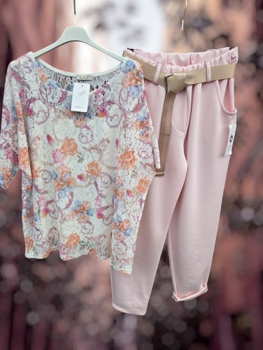 Tweedelige Set Blouse & Broek Roze