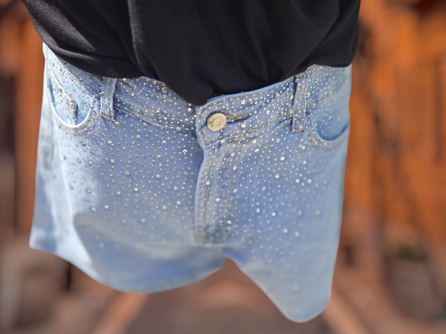 Denim Shorts met Strass Steentjes vk