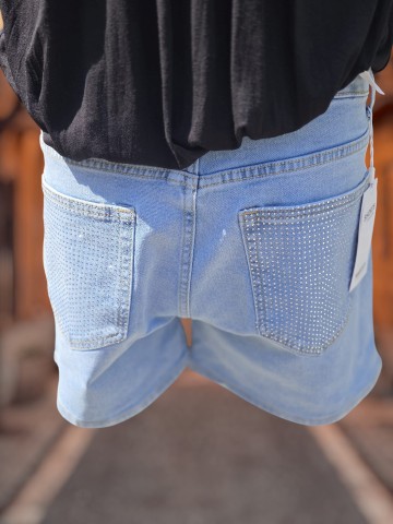 Denim Shorts met Strass Steentjes ak