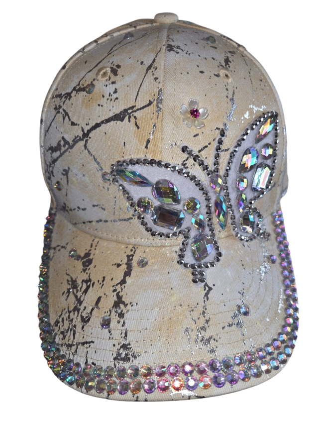 Pet met Strass Vlinder geel