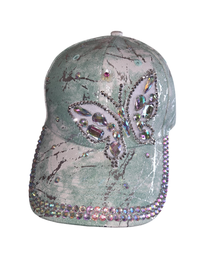 Pet met Strass Vlinder Groen Pet met Strass Vlinder Groen