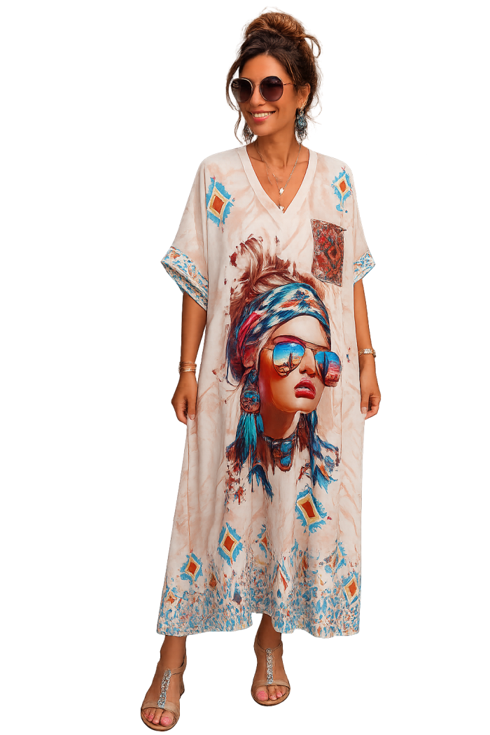Boho Ibiza Jurk met Artistieke Print Boho Ibiza Jurk met Artistieke Print